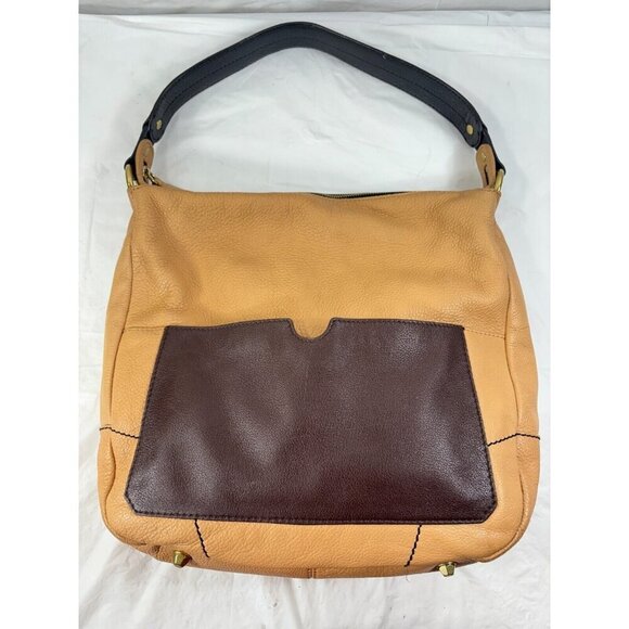 Oryany Adele Colorblock Tan & Brown Pebbled Leather Hobo Shoulder Handbag - Picture 3 of 14